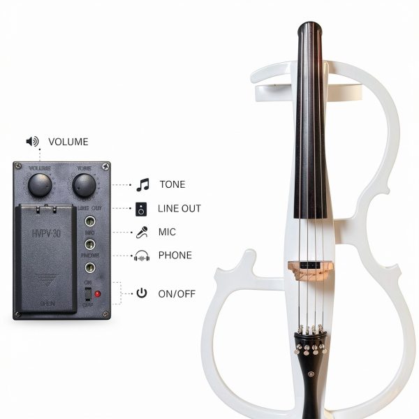 Electric Cello Pearl White Maple Wood Musical Instrument-5