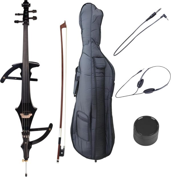 CECO Electric Cello 4/4 Black Full Size Maple Body-0