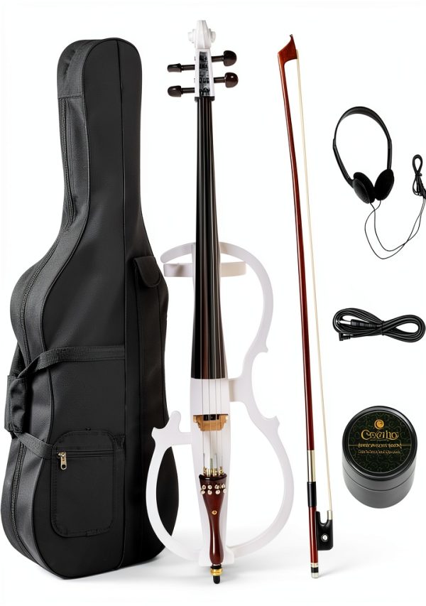 Electric Cello Pearl White Maple Wood Musical Instrument-0