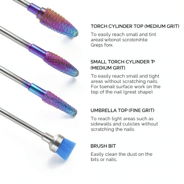 MelodySusie 7 Piece Nail Drill Bits Set Tungsten & Ceramic Colorful-4