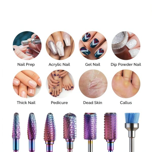 MelodySusie 7 Piece Nail Drill Bits Set Tungsten & Ceramic Colorful-5
