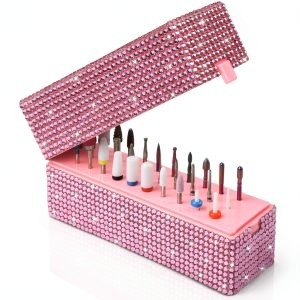 Depvko Nail Drill Bit Holder Pink Crystal Design-0