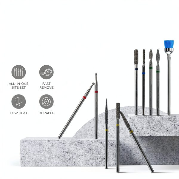 Diamond Nail Drill Bits Set MelodySusie 10 Piece Rainbow Silver Kit-1