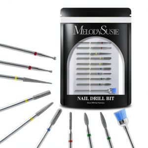Diamond Nail Drill Bits Set MelodySusie 10 Piece Rainbow Silver Kit-0