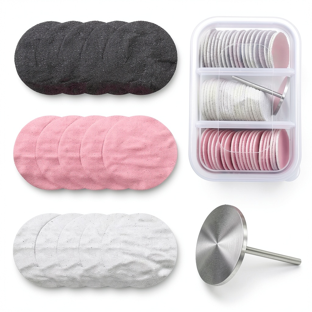 Installing MelodySusie Nail Drill Sandpaper Set 80pcs Coarse Medium Fine Grits on a wooden desk