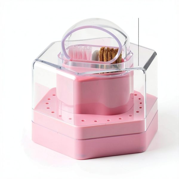 Nail Drill Bit Holder by Sotong Fen-Drill-Box Pink 2-in-1 Storage-1
