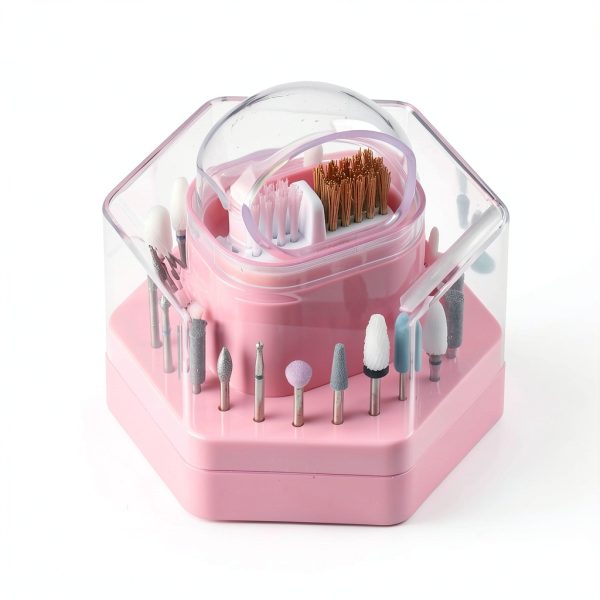Nail Drill Bit Holder by Sotong Fen-Drill-Box Pink 2-in-1 Storage-6