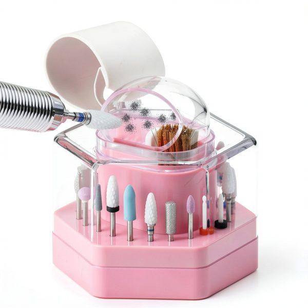 Nail Drill Bit Holder by Sotong Fen-Drill-Box Pink 2-in-1 Storage-3