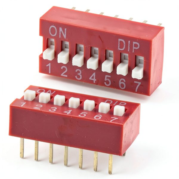 10PCS DIP Switch 2.54mm Red Inline 7‑Position by LUORNG PCB-3