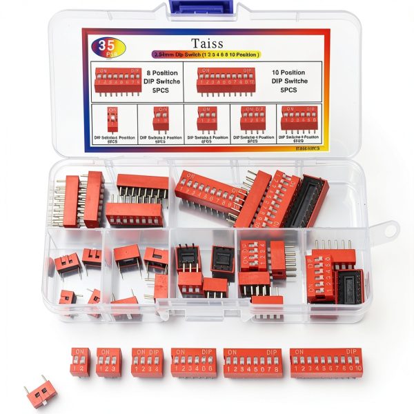 Taiss 35PCS Double Row DIP Switch Kit 1-2-3-4-6-8-10 Position 2.54mm-5