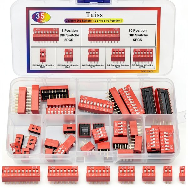 Taiss 35PCS Double Row DIP Switch Kit 1-2-3-4-6-8-10 Position 2.54mm-0