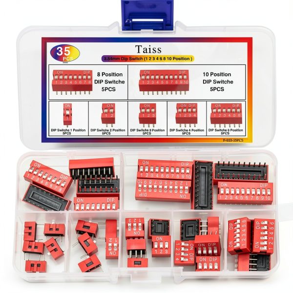 Taiss 35PCS Double Row DIP Switch Kit 1-2-3-4-6-8-10 Position 2.54mm-4