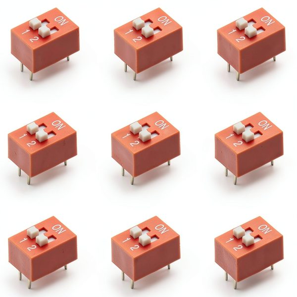 Fielect 20pcs DIP Switch Horizontal Toggle 1-2 Positions 2.54mm Pitch for Circuit Breadboards PCB Red-0