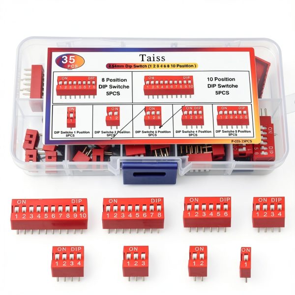 Taiss 35PCS Double Row DIP Switch Kit 1-2-3-4-6-8-10 Position 2.54mm-3