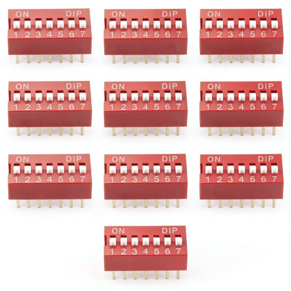 10PCS DIP Switch 2.54mm Red Inline 7‑Position by LUORNG PCB-0